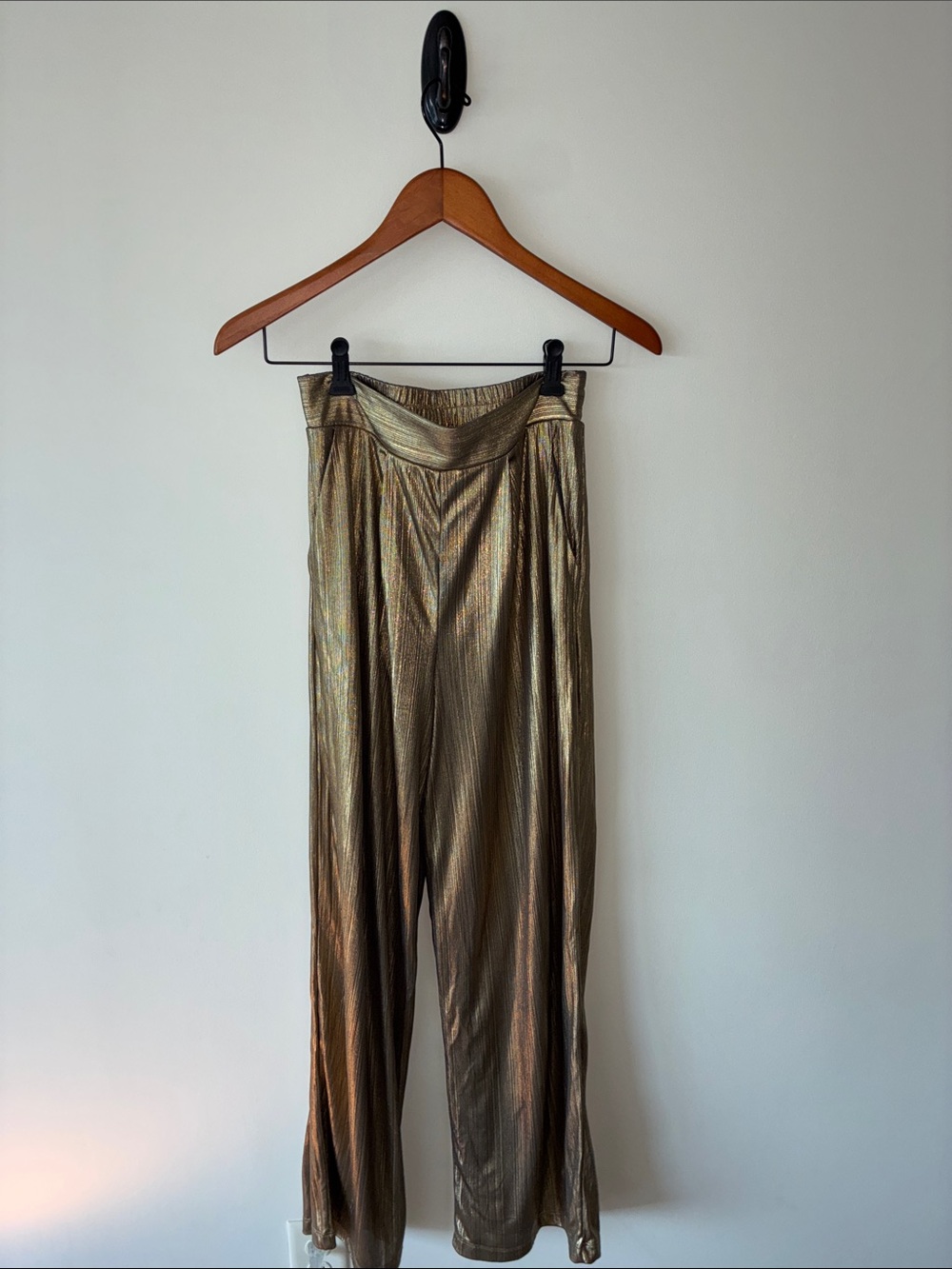 Rachel Zoe Metallic Gold Pleated Wide-Leg Pants